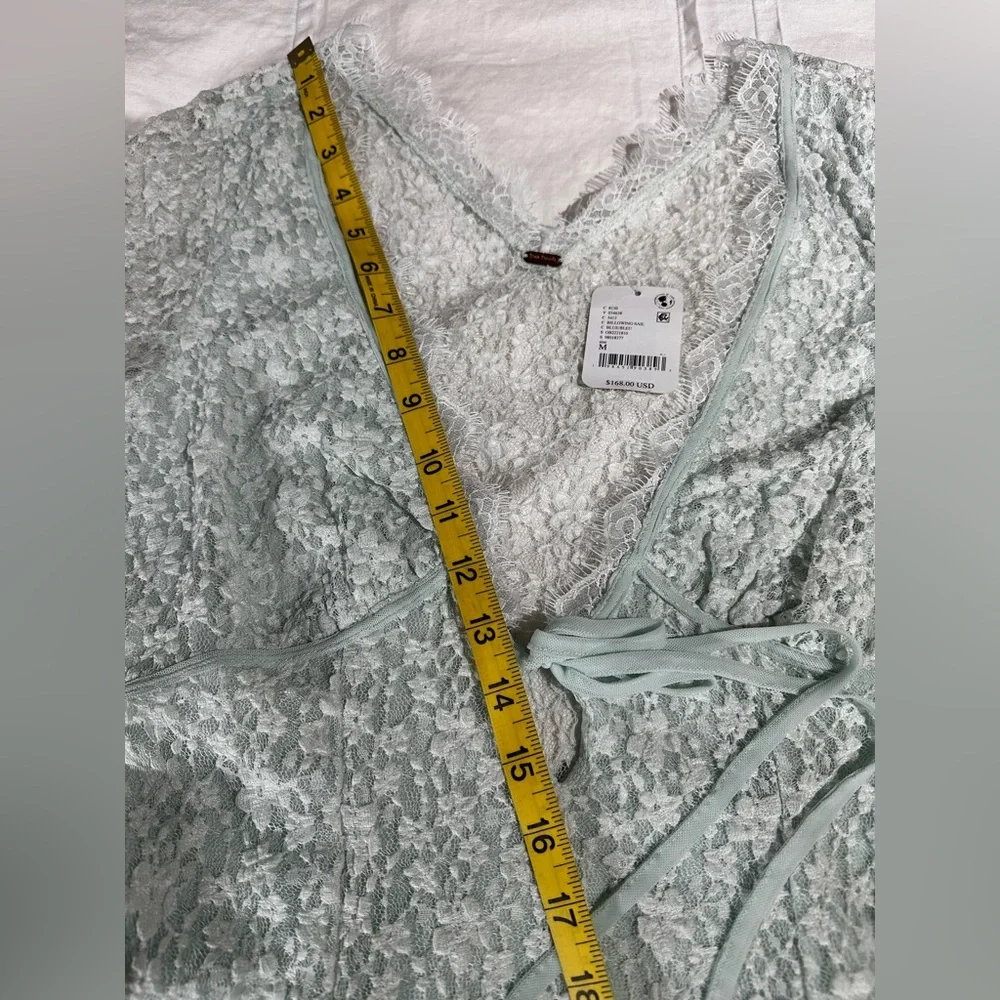NWT Free People Petra Long Sleeve Lace Mini Dress Billowing Sail Mint Green Sz M - Picture 8 of 16